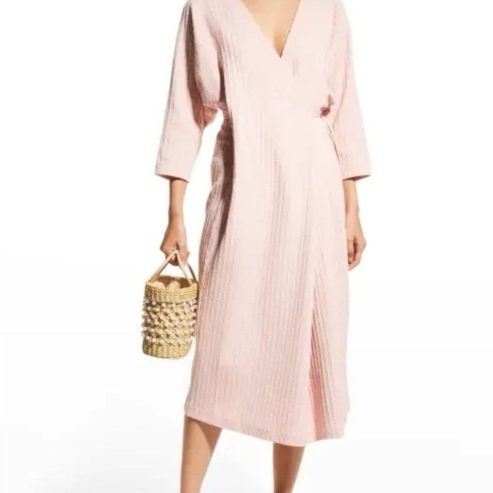 Mara Hoffman Tiffany Wrap Midi Dress XS Pink‎ Textured Knit 3/4 Sleeve